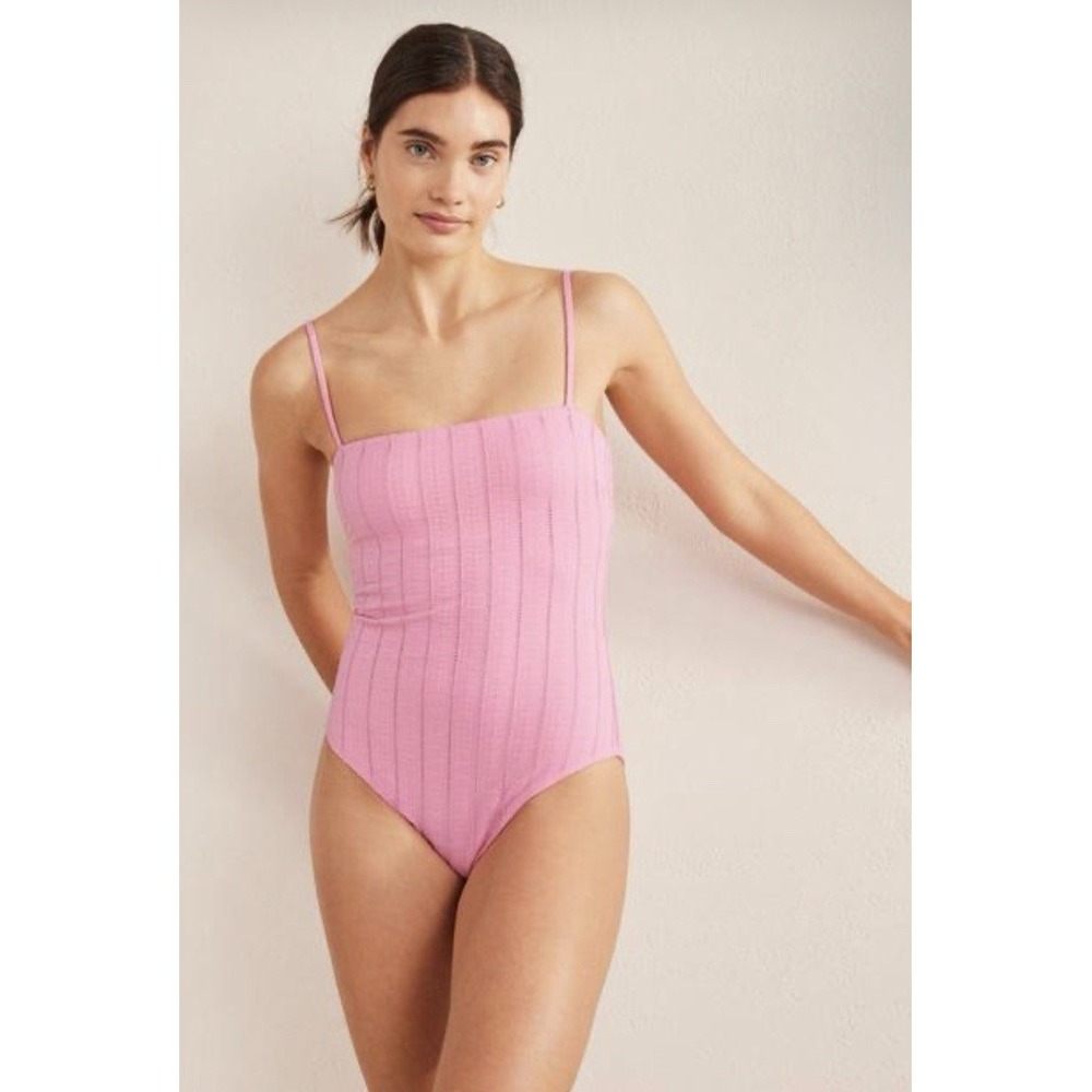 Boden Size 10 Floral Skinny Strap Textured One Piece Swimsuit Candy Floss Pink